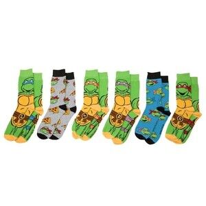 Teenage Mutant Ninja Turtles Men's 6-Pair Crew Socks Multi-Color Shoe Size 6-12